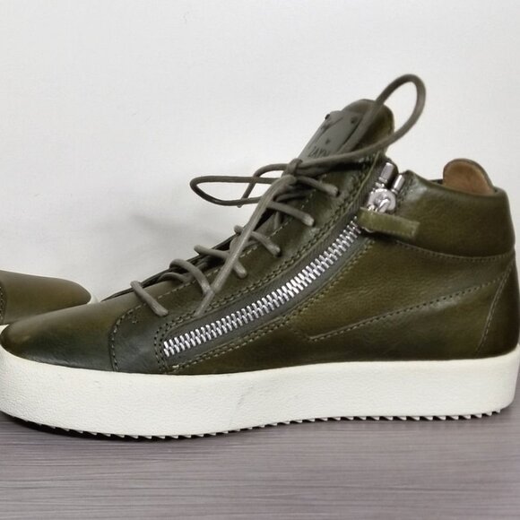 Giuseppe Zanotti x Zayn Leather Double-Zip Mid-Top Sneaker Olive Mens Size 9 /42 - Picture 8 of 11